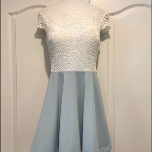 White lace and baby blue dress
